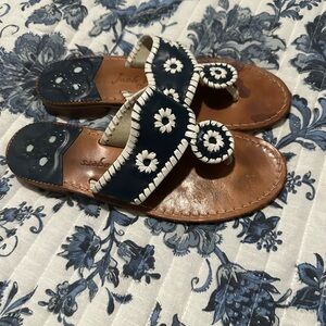Navy Blue with white accent Flat Jacks Sandal. Size 8.5